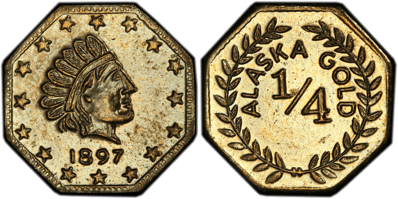 1897 Alaska Gold Quarter Token - X-Tn8, Brass