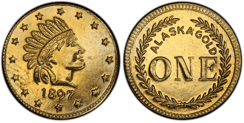 1897 Alaska Gold Dollar Token - X-Tn9, Brass