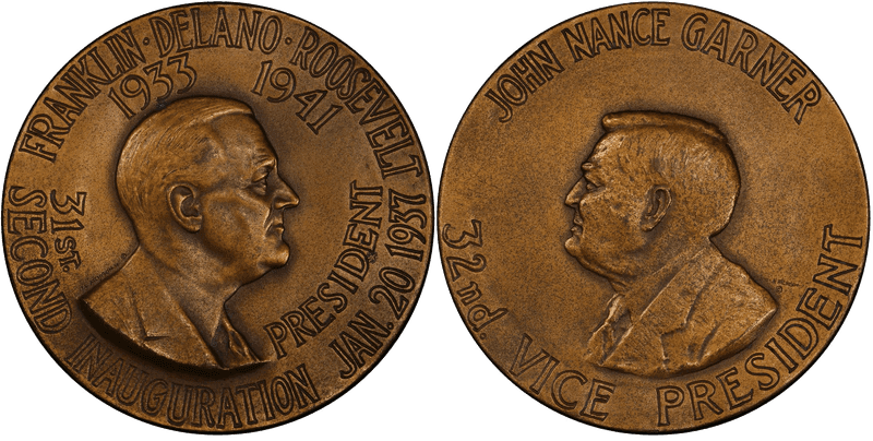 (1937) Medal Medallic Art Co., Bronze 76mm FDR-Garner 2nd Inauguration