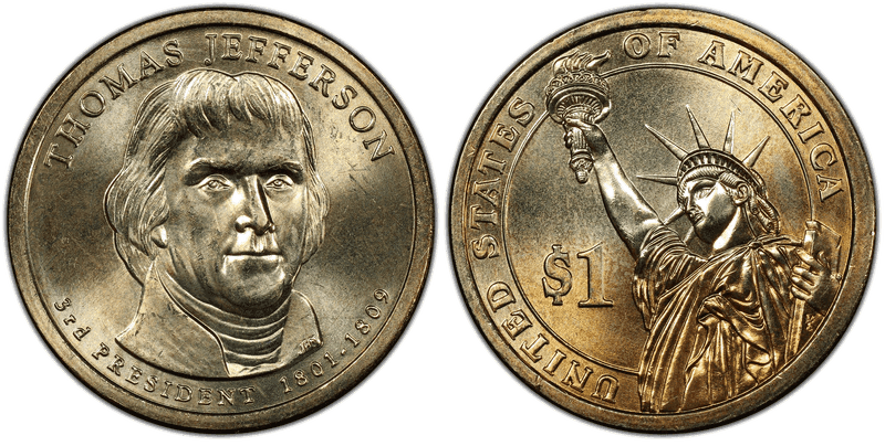2007 (P) Presidential Dollar - Thomas Jefferson, Missing Edge Lettering