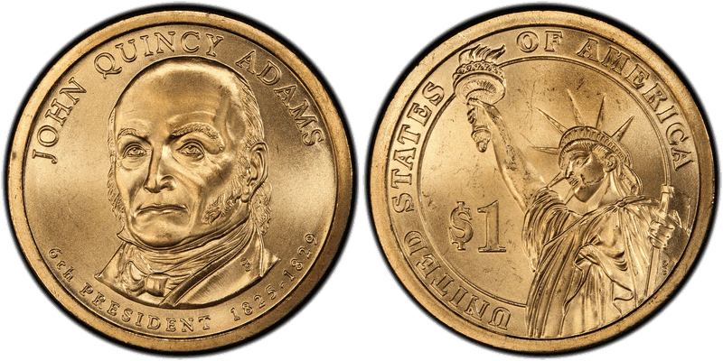 2008 Satin Finish Presidential Dollar - John Quincy Adams, Missing Edge Lettering