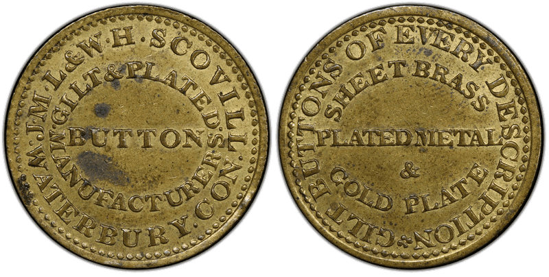 (1830s) Brass Token HT-107a, Reeded Edge J.M.L & W.H. Scovill CT