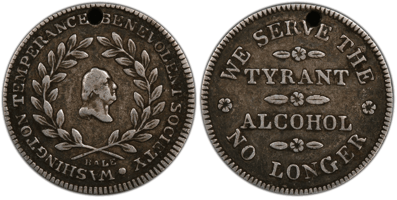 (1841) Silver Medal GW-163, Holed Reeded Edge Tyrant Alcohol, 2nd Dies