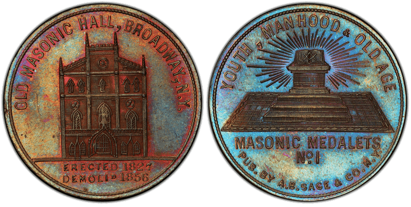 (c.1860) Token Sage's Historical No. 1 Copper Old Masonic Hall