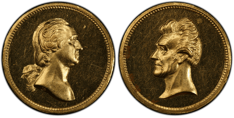 (1862) Medalet GW-448, J-PR-29 Au, Paquet P Obv Washington-Jackson