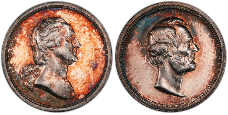 (1864) Silver Medalet GW-450, Paquet P Obv Washington-Lincoln, 1st Barber Die