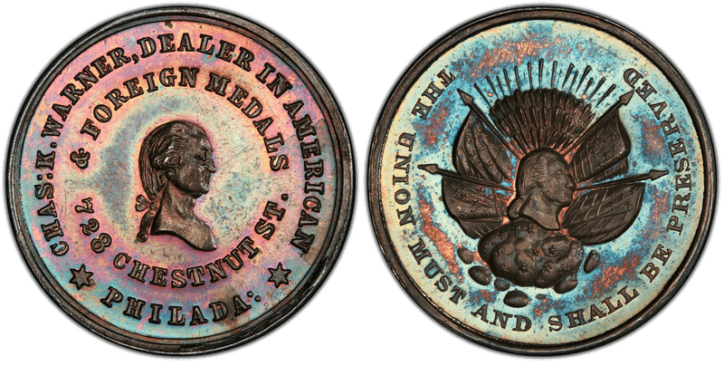 (1864) Silver Token GW-733, Charles K. Warner