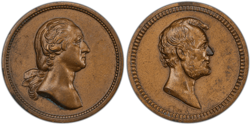 (1875) Medal GW-452, J-PR-31 Bronze Washington-Lincoln 3rd Barber Die