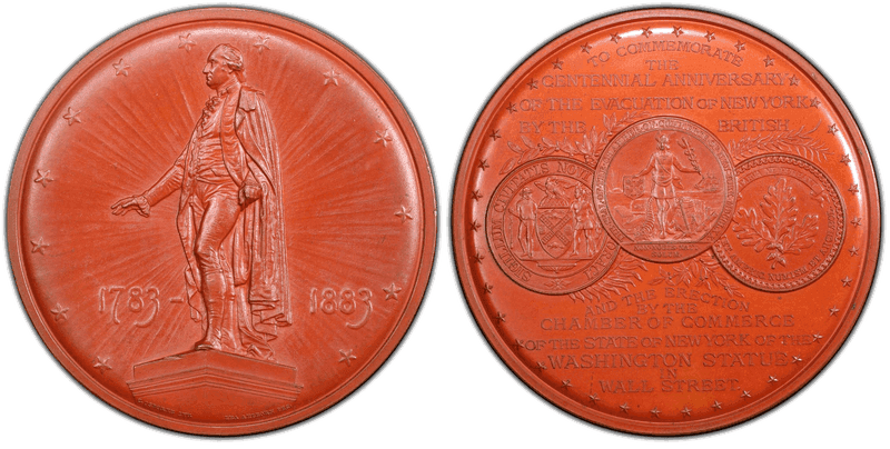 (1883) Bronze Medal GW-981, ANS Washington Statue at Wall Street