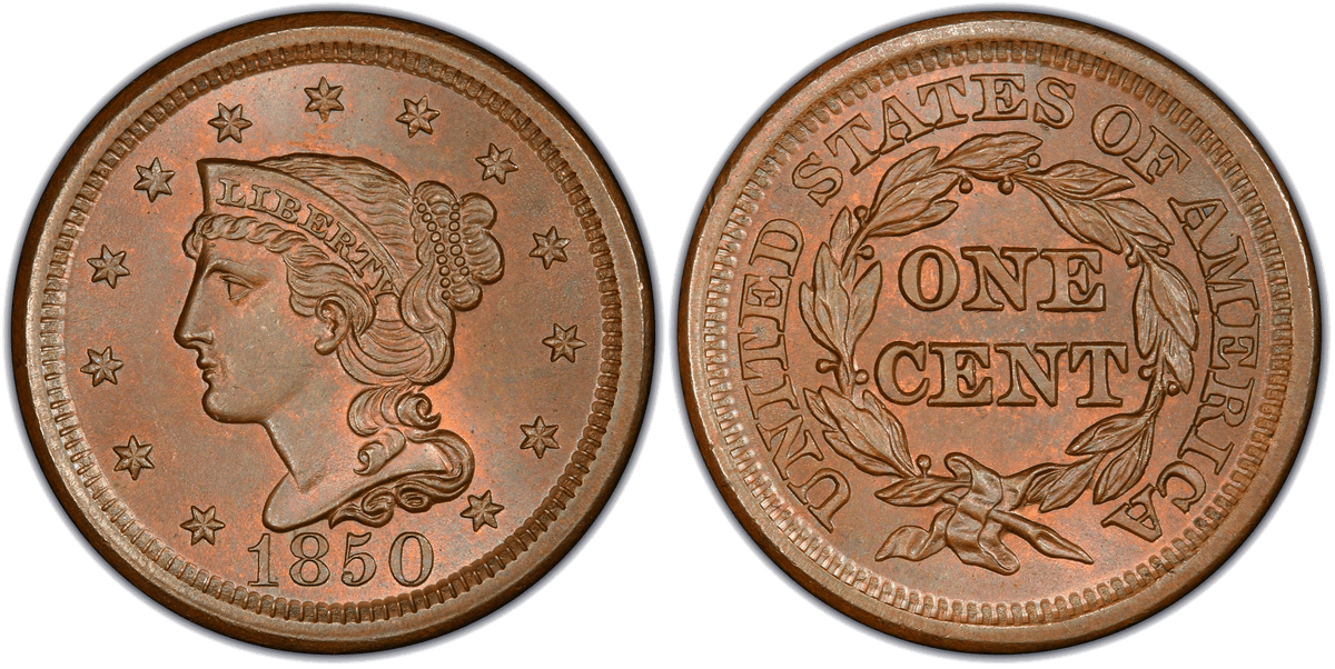 1850 Braided Hair Coronet Head Cent