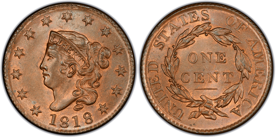 1818 Matron Head Coronet Head Cent Base