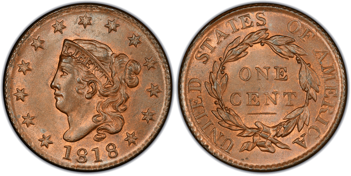 1818 Matron Head Coronet Head Cent Base