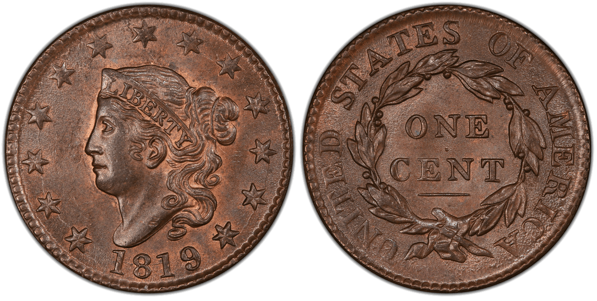 1819 Matron Head Coronet Head Cent Base