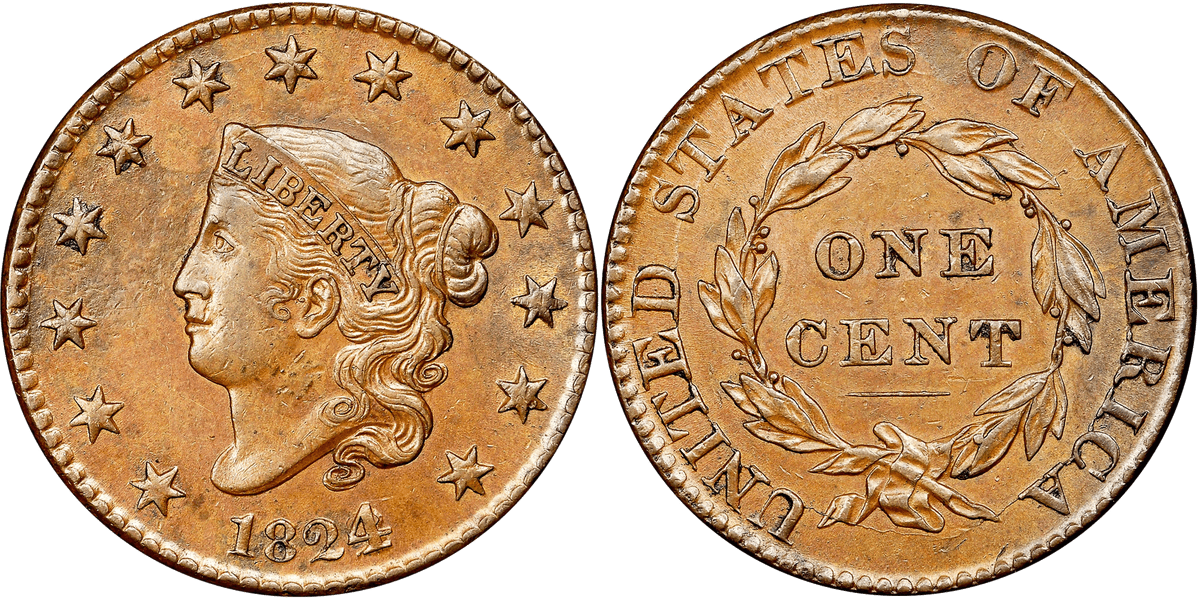 1824 Matron Head Coronet Head Cent