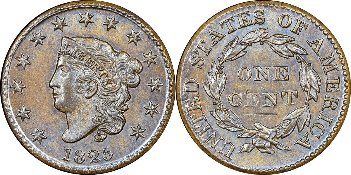 1825 Matron Head Coronet Head Cent Base