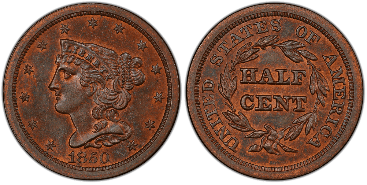 1850 Braided Hair Half Cent