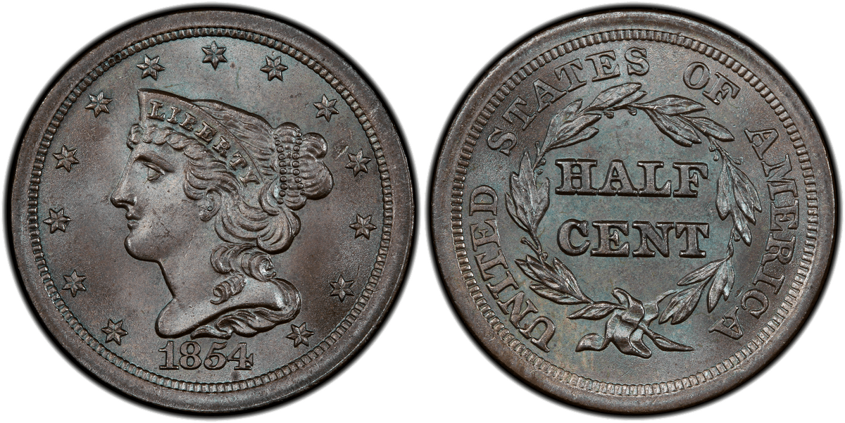 1854 Braided Hair Half Cent