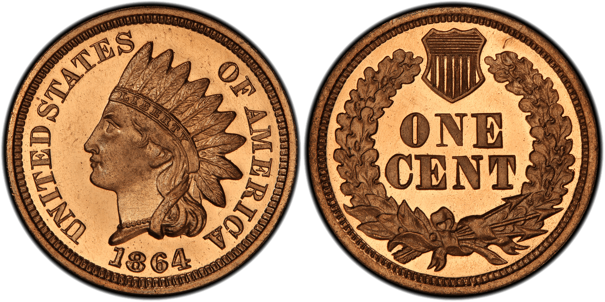 1864 Indian Head Cent - Proof L on Ribbon