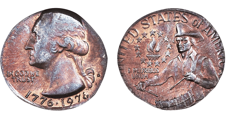 1976 (D) Bicentennial Washington Quarter on Cent Planchet - WPL 002