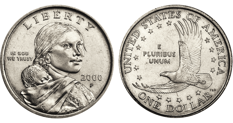 2000 (P) Sacagawea Dollar on Susan B. Anthony Planchet - WPL 001