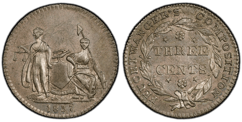 1837 Token HT-262, Feuchtwanger Three Cent