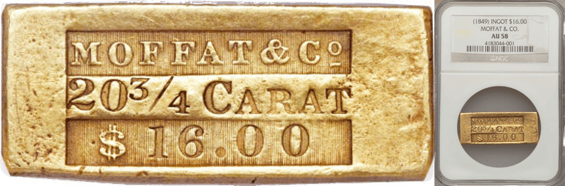 1849 Moffat & Co. Sixteen Dollar Ingot