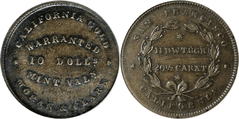 1849 Moran & Clark Ten Dollar - Copper, K-1