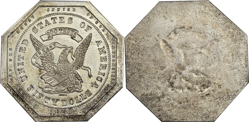 1852 U.S. Assay Office Fifty Dollar - Silver Obverse Restrike
