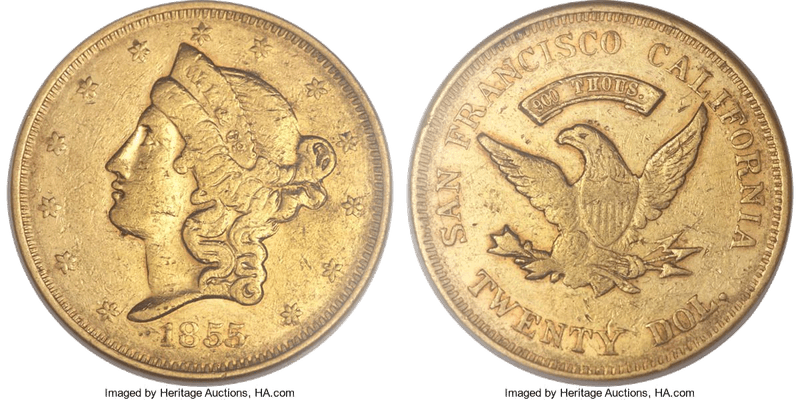 1855 Wass, Molitor & Co. Twenty Dollar - Large Head