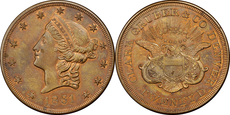 1861 Clark, Gruber & Co. Twenty Dollar - Bronze, K-11