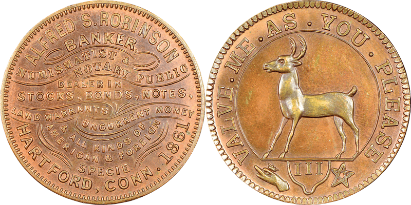 1861 Token Rulau Ct-Ha 13 Copper PE Alfred S. Robinson