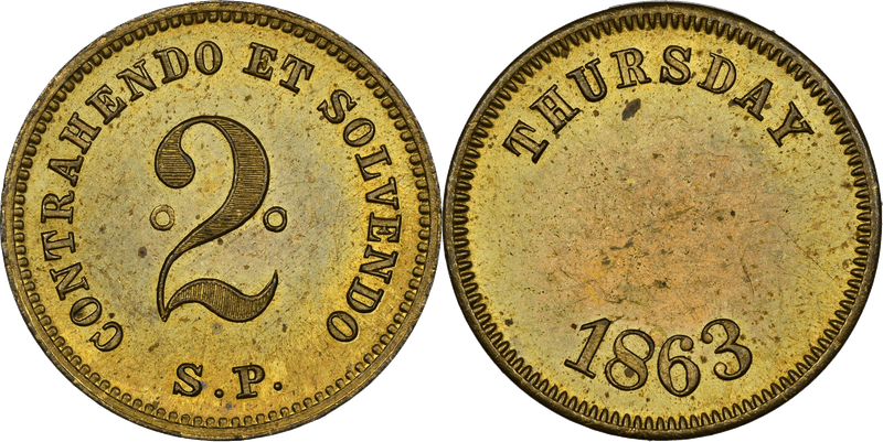 (1863) Brass Token Rulau-Y3E, Contrahendo Et Solvendo