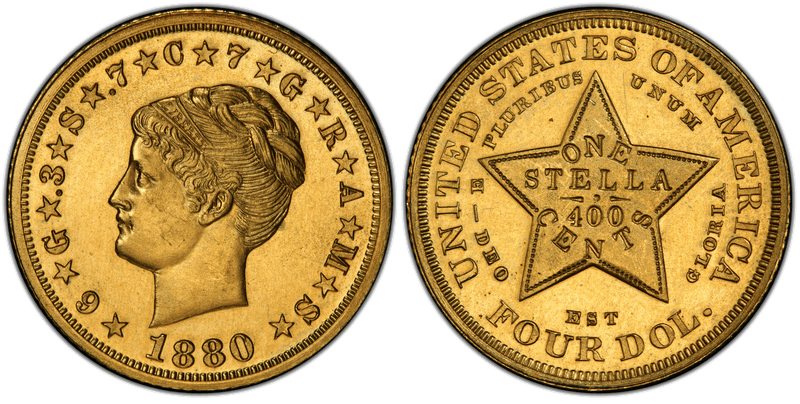 1880 Proof Four Dollar Pattern - J-1661, Metric Dollar, Gilt