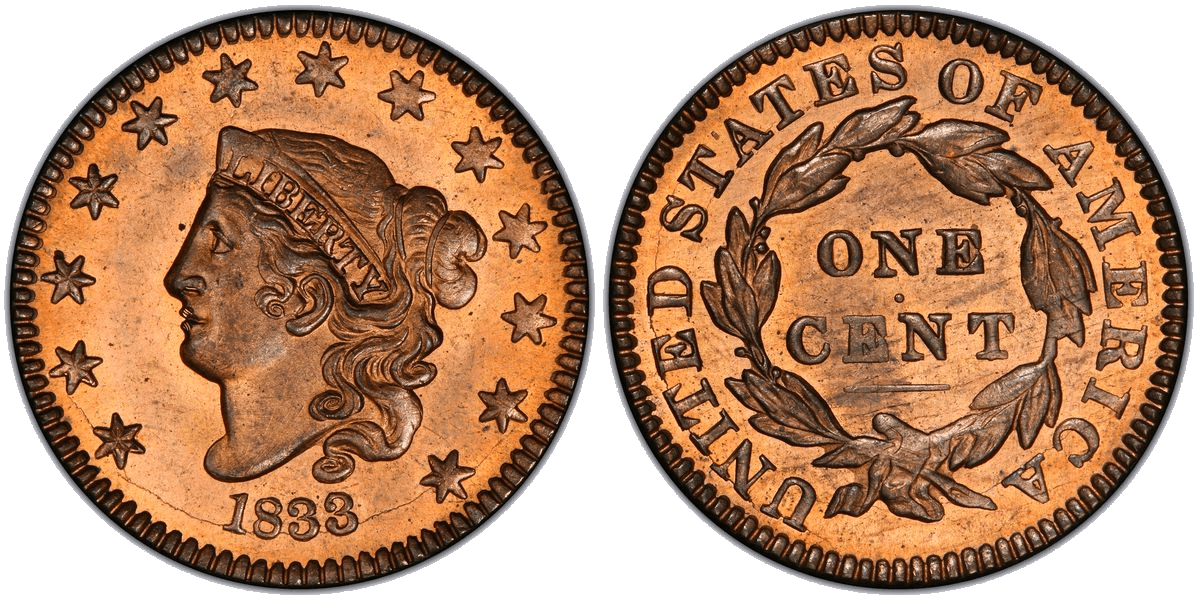 1833 Proof Matron Head Coronet Head Cent