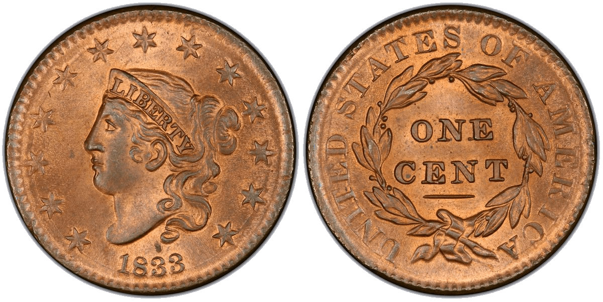 1833 Matron Head Coronet Head Cent Base