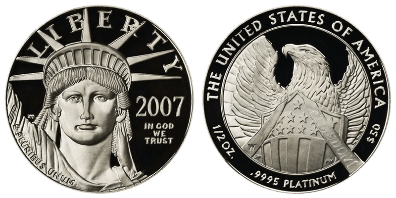2007 (W) Proof American Eagle Fifty Dollar Platinum - Frosted FREEDOM