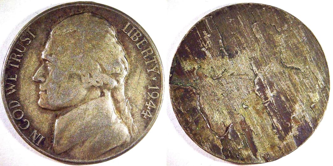 1944 (P) Nickel Split Planchet error coin